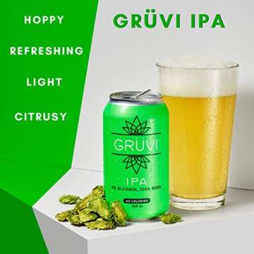 Gruvi IPA Non-Alcoholic Beer, 60 Calories, 4-Pack, 0% ABV, Zero Alcohol Beer, NA Beer
