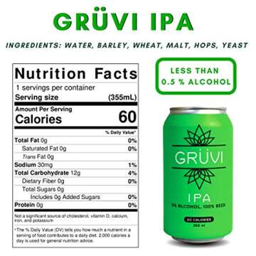 Gruvi IPA Non-Alcoholic Beer, 60 Calories, 4-Pack, 0% ABV, Zero Alcohol Beer, NA Beer