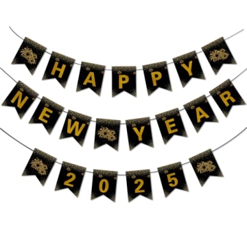 New Year Decorations 2025,Happy New Year Banner with Shiny Letters, 2025 New Year Eve Party Supplies...