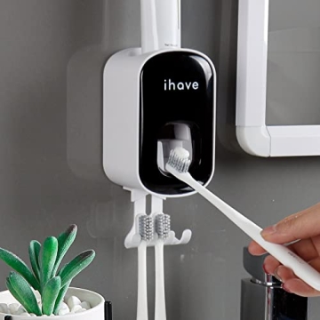 iHave Toothbrush Holders for Bathrooms with Toothpaste Dispenser - Easy to Install, Sturdy and Styli...