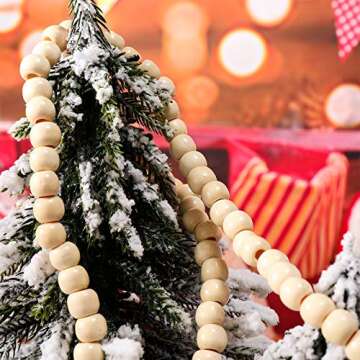 WILLBOND 16 Feet Christmas Wood Bead Garland Wooden Bead Garland for Christmas Tree Holiday Decoration (Wood Color)