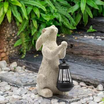 REYISO Garden Statues Rabbit with Solar Lights-Bunny Figurine Outdoor Easter Decorations Rabbit Decor for Lawn,Balcony-Yard Art Garden&Patio Decor,Unique Housewarming&Birthday Gifts for Women