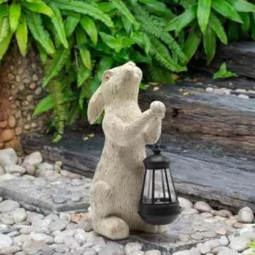 REYISO Garden Statues Rabbit with Solar Lights-Bunny Figurine Outdoor Easter Decorations Rabbit Decor for Lawn,Balcony-Yard Art Garden&Patio Decor,Unique Housewarming&Birthday Gifts for Women