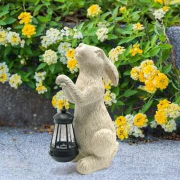 REYISO Garden Statues Rabbit with Solar Lights-Bunny Figurine Outdoor Easter Decorations Rabbit Decor for Lawn,Balcony-Yard Art Garden&Patio Decor,Unique Housewarming&Birthday Gifts for Women