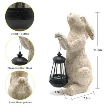 REYISO Garden Statues Rabbit with Solar Lights-Bunny Figurine Outdoor Easter Decorations Rabbit Decor for Lawn,Balcony-Yard Art Garden&Patio Decor,Unique Housewarming&Birthday Gifts for Women