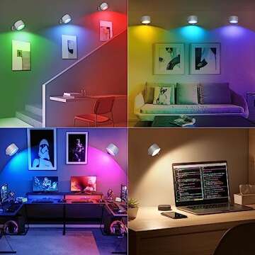 Lightess LED Wall Sconce 19 RGB Colors Dimmable, Rechargeable Wall Sconces Battery Operated Picture Light, Touch & Remote Control, 360° Rotate Magnetic Ball, Wall Light for Reading Bedside-White