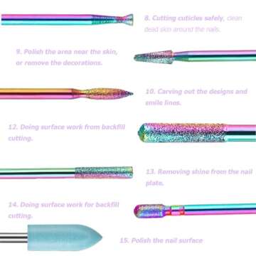14pcs Nail Drill Bits Set, 3/32'' Professional Diamond Carbide Cuticle Remover Drill Bits for Nails, Rotary Burrs Electric Manicure Nail File Bit for Acrylic Gel Nails Cuticle Manicure
