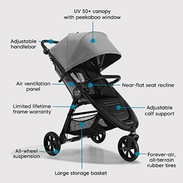 Baby Jogger City Mini GT2 All-Terrain, Lightweight Stroller with Forever Air Tires, One-Hand Fold, and All-Wheel Suspension, Pike Exclusive Includes Belly Bar, Leatherette Handlebar, & Premium Fabric