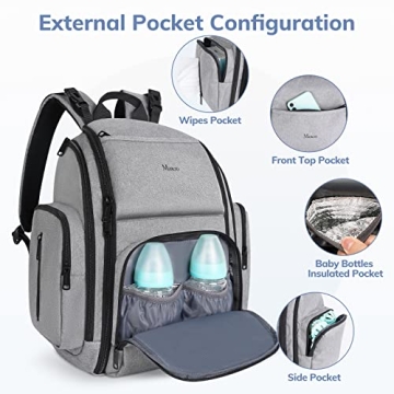 Mancro Diaper Bag Backpack with Insulated Pockets for Parents