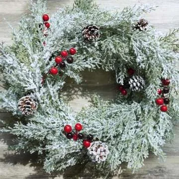 Winly 2 Pcs Snowy Cedar Garland with Pine Cones