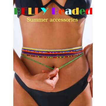 TWINKLEDE Elastic Beads Belly Waist Chain Colorful Beaded Body Chains Set Festival Rave Summer Bikini Body Jewelry for Women(Multi-colored)