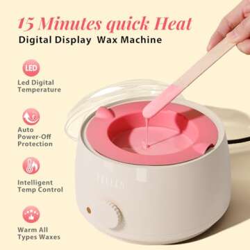 Complete Home Waxing Kit for Women: For Face Brazilian Eyebrow Bikini Leg & Sensitive Skin Hair Removal - with 5 Packs Hard Wax Beads Wax Warmer Kit