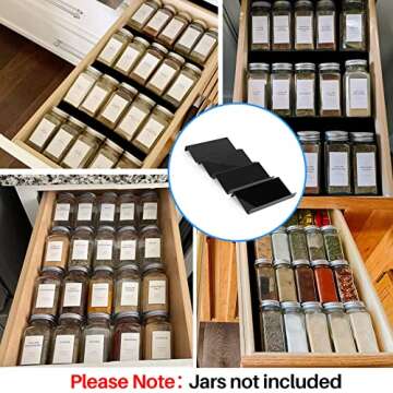 MIUKAA Black Spice Drawer Organizer, 2 Tier- 4 Pack Acrylic Drawer Seasoning Organizer, Expandable F...