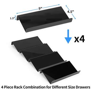MIUKAA Black Spice Drawer Organizer, 2 Tier- 4 Pack Acrylic Drawer Seasoning Organizer, Expandable From 9'' to 18''Kitchen Spice Rack Tray for Drawer/Countertop (Jars not included)