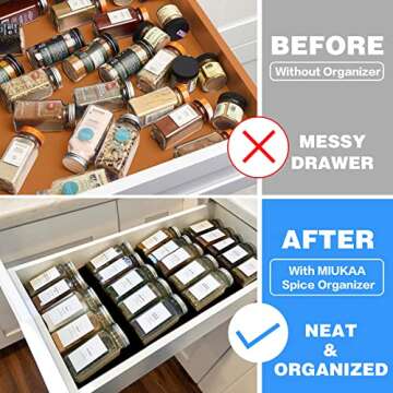 MIUKAA Black Spice Drawer Organizer, 2 Tier- 4 Pack Acrylic Drawer Seasoning Organizer, Expandable From 9'' to 18''Kitchen Spice Rack Tray for Drawer/Countertop (Jars not included)