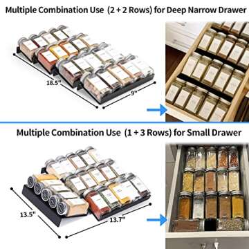 MIUKAA Black Spice Drawer Organizer, 2 Tier- 4 Pack Acrylic Drawer Seasoning Organizer, Expandable From 9'' to 18''Kitchen Spice Rack Tray for Drawer/Countertop (Jars not included)
