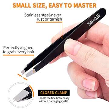 TsMADDTs Eyebrow Tweezers Set and Curved Scissor, Professional Stainless Steel Tweezers for Women and Men, Splinter and Ingrown Hair Removal