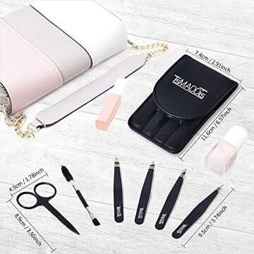 TsMADDTs Eyebrow Tweezers Set and Curved Scissor, Professional Stainless Steel Tweezers for Women and Men, Splinter and Ingrown Hair Removal