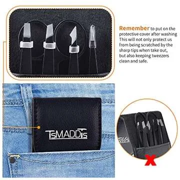 TsMADDTs Eyebrow Tweezers Set and Curved Scissor, Professional Stainless Steel Tweezers for Women and Men, Splinter and Ingrown Hair Removal