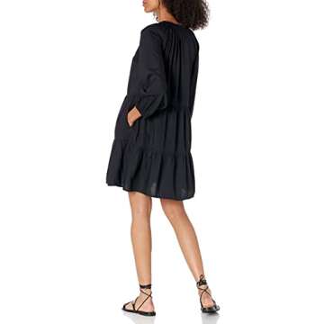 The Drop Women's @caralynmirand Ruffle-Neck Tiered Mini Dress, Black, XS