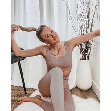 Beaufident Women's Ribbed Seamless Activewear Set - Moss Brown