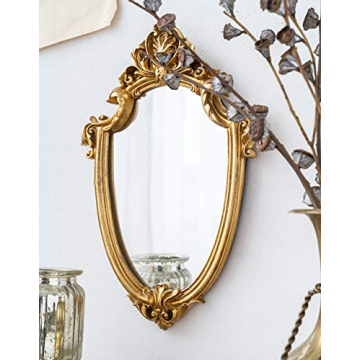 Funerom Vintage Decorative Wall Mirror Gold Shield 11.6 x 9 Inch