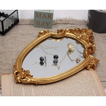Funerom Vintage Decorative Wall Mirror Gold Shield 11.6 x 9 Inch