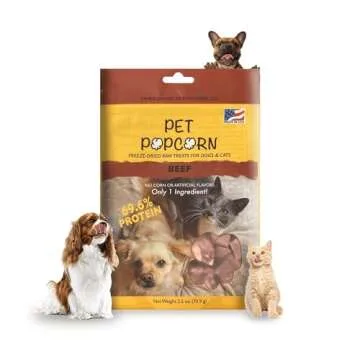 Pet Popcorn Freeze-Dried Raw Treats for Dogs and Cats | Single Ingredient | No Corn or Artificial Flavors | High Crude Protein Content | Natural Pet Treats | Great for Training or Food Topper |