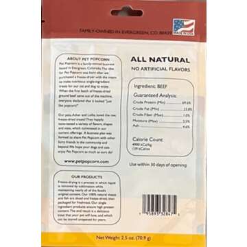 Pet Popcorn Freeze-Dried Raw Treats for Dogs and Cats | Single Ingredient | No Corn or Artificial Flavors | High Crude Protein Content | Natural Pet Treats | Great for Training or Food Topper |