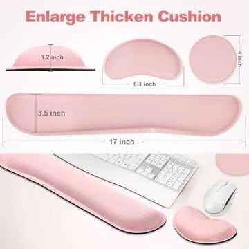 Gimars Upgrade Cleanable PU Leather Keyboard Wrist Pillow Rest Pad, Enlarge Mouse Wrist Cushion Support for Office, Computer, Laptop, Mac, Durable, Comfortable, Pain Relief, Pink
