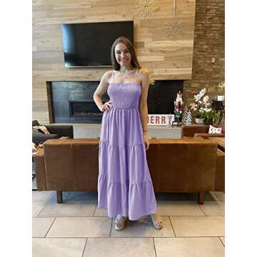 PRETTYGARDEN Women's Summer Maxi Dress 2025 Casual Boho Sleeveless Spaghetti Strap Smocked Tiered Long Beach Sun Dresses (Light Purple,L)