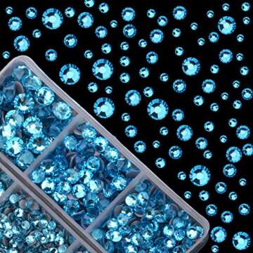 4000pcs Mixed Size Hot Fix Round Crystals Gems Glass Stones Hotfix Flat Back Rhinestones (Aquamarine...