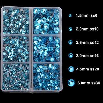 4000pcs Mixed Size Hot Fix Round Crystals Gems Glass Stones Hotfix Flat Back Rhinestones (Aquamarine)