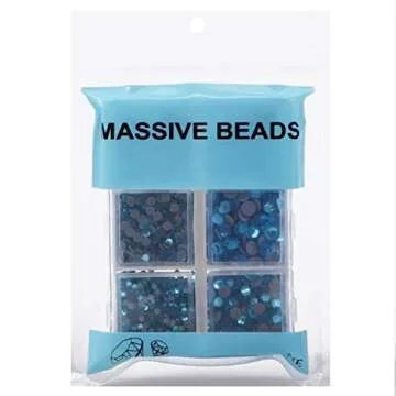4000pcs Mixed Size Hot Fix Round Crystals Gems Glass Stones Hotfix Flat Back Rhinestones (Aquamarine)