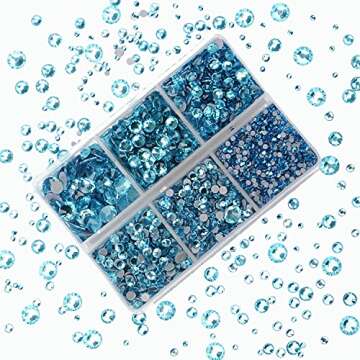 4000pcs Mixed Size Hot Fix Round Crystals Gems Glass Stones Hotfix Flat Back Rhinestones (Aquamarine)