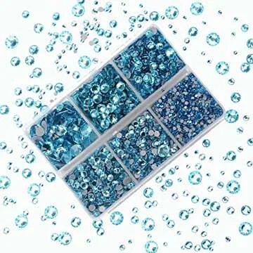 4000pcs Mixed Size Hot Fix Round Crystals Gems Glass Stones Hotfix Flat Back Rhinestones (Aquamarine)