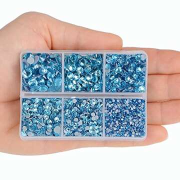 4000pcs Mixed Size Hot Fix Round Crystals Gems Glass Stones Hotfix Flat Back Rhinestones (Aquamarine)