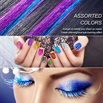 Hair Tinsel Strands Kit,12 Colors 2400 Strands Tinser Hair Extensions Pliers Pulling Hook Bead Device Tool Kits Hairpin 200pcs Black Brown Silicone Lined Micro Rings for Girls Women Fashion