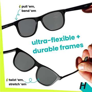 Hipsterkid Aviator Sunglasses Kids Toddler Polarized Sunglasses Shatter-Resistant Lenses Stay-On Strap 100% UV Protection Christmas Gift (Black, 0-2 Years)