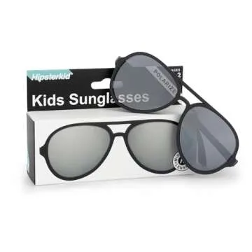 Hipsterkid Aviator Sunglasses Kids Toddler Polarized Sunglasses Shatter-Resistant Lenses Stay-On Strap 100% UV Protection Christmas Gift (Black, 0-2 Years)