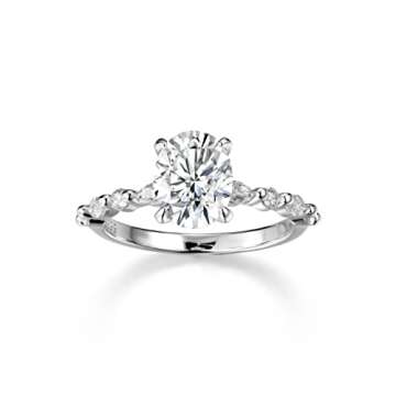 Moissanite Rings for Women, 2ct Oval Cut D Color VVS1 Clarity Solitaire Ring Rhodium Plated Solid S9...