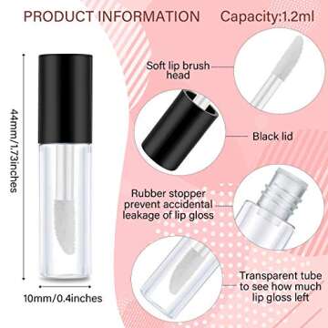 100 Pieces 1.2 ml Clear Mini Lip Gloss Tube Refillable Empty Lip Balm Gloss Containers Bottles Trans...