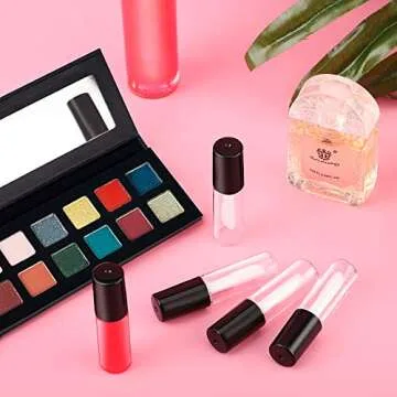 100 Pieces 1.2 ml Clear Mini Lip Gloss Tube Refillable Empty Lip Balm Gloss Containers Bottles Transparent Mini Lipstick Containers for Women DIY Makeup(Black)