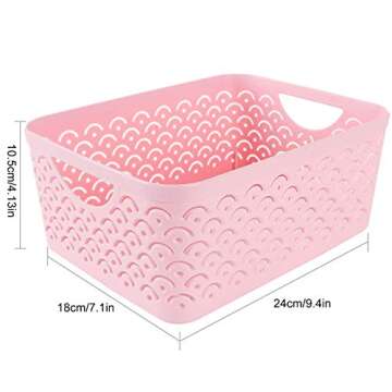 STARVAST 5 Pack Plastic Storage Baskets, Portable Pink Fish Scale Pattern Hollow Desktop Storage Bin...