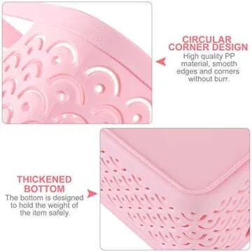 STARVAST 5 Pack Plastic Storage Baskets, Portable Pink Fish Scale Pattern Hollow Desktop Storage Bin Box with Handle for Kitchen, Bathroom, Kids Room or Nursery Storage – 9.4 x 7.1 x 4.1 inches