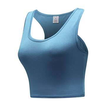 OThread & Co. Women's Basic Crop Tops Stretchy Casual Scoop Neck Racerback Sports Crop Tank Top (Lar...