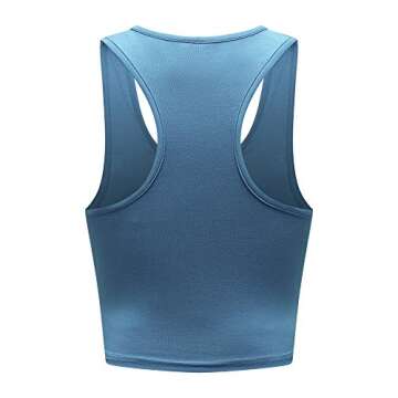 OThread & Co. Women's Basic Crop Tops Stretchy Casual Scoop Neck Racerback Sports Crop Tank Top (Large, Denim Blue)