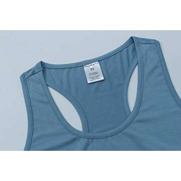 OThread & Co. Women's Basic Crop Tops Stretchy Casual Scoop Neck Racerback Sports Crop Tank Top (Large, Denim Blue)