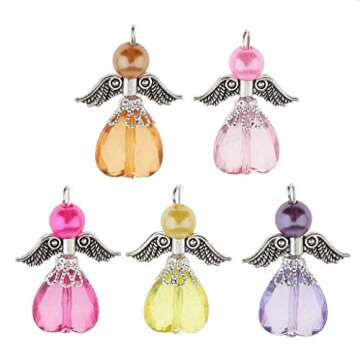 35PCS Angel Wings Charms Pendants Faceted Acrylic Heart Teardrop Beads Wings for Necklace Earring Bracelet Crafts Jewelry Making Findings