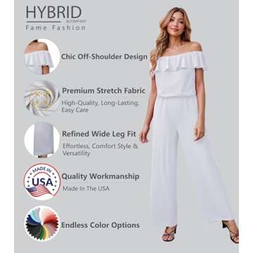 Hybrid & Company Women Casual Off Shoulder High Waist Pants Romper Wide Leg Jumpsuit KPVJ47696 WHITE...